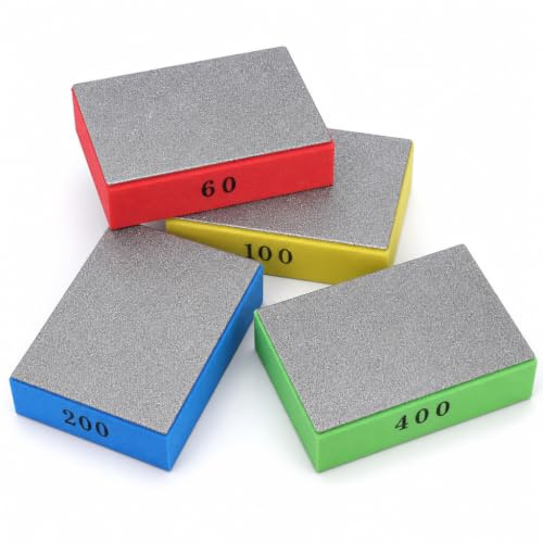 4Pack Diamond Sanding Pads 60/100/200/400 Grit, Diamond Hand Polishing Pad for Porcelain Glass Ceramic Tile, Wet Dry Sanding Block for Stone Grinding Polishing, Sponge Rubbing Block Scrubber Accessory