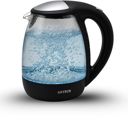 Trendi Electric Kettle 1.7L Glass – Fast Boil 2200W Water Boiler, BPA-Free, Cordless, LED Light, Auto Shut-Off, Boil-Dry Protection, Black Borosilicate Glass Kettle