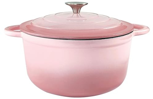Dutch Oven,Cast Iron Dutch Ovens,Dutch Oven Pot with Lid,3 QT Enamel Dutch Pot,Dutch Ovens with Dual Handles,Cast Iron Pot for Braiser,Cooking,Gifts for Family,Pink