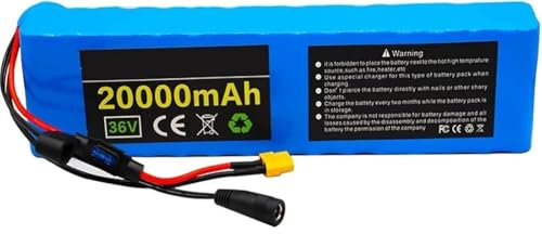 Batteria per Bici Elettrica 36V 20Ah Al Litio 10S3p con BMS Integrato per Scooter da 200W 350W E 500W Motore per Biciclette Elettriche con Caricabatterie XT60