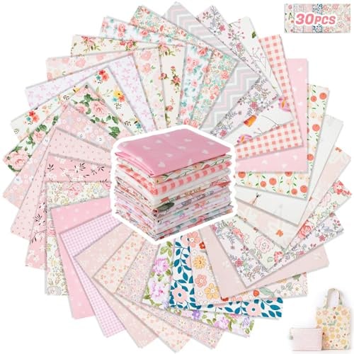 Tatuo 30er Set 25 x 25 cm Baumwollstoff Paket Stoffe zum Nähen Bündel Quadrate Blumen Stoff Patchwork zum Quilten Verschiedene Muster Baumwoll für DIY Handwerk Herstellung(Süß)