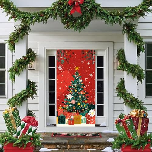 Weihnachten Banner Tür Deko, Türverkleidung Weihnachten Türbanner Schild, Christmas Door Cover Weihnachtsdeko Hintergrund für Outdoor Aussen Hof Garten Party Weihnachtstür Dekoration (#26, 90x200cm)