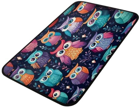 Mexpekil Fußmatte mit bunten Eulen, für drinnen und draußen, 100 x 50 cm, rutschfest, Küchenteppich, Fußmatte, Badteppich