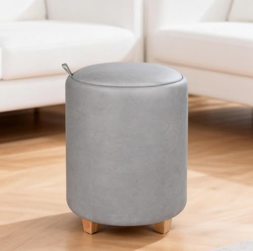 Zedelmaier Sitzhocker mit Stauraum, rund, Ø 37 x 45 cm, Grau | Fleecebezug, Holzbeine, bis 150 kg; Wendedeckel als Ablage, Fuß- oder Schminkhocker für Wohnzimmer, Schlafzimmer und Flur