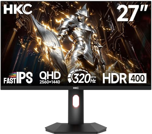 HKC 27 Pouces Écran Gaming 300Hz / 320Hz(UP to) QHD, Fast IPS, 1 ms, HDR400, 95% DCI-P3, Adaptive Sync, Réglable en Hauteur & Pivot, 2× HDMI 2.1, DP 1.4, VESA – Gaming PC & Console