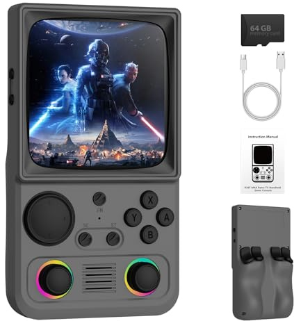 R36TMAX Retro Handheld Game Console, 4 Inch 720×720 Screen Retro Gaming Console with18000+ Retro Games Pre-installed, 4000mAh Battery, Supports 5G WiFi & 2-Player Mode,Ideal for Travel & Leisure, Grey