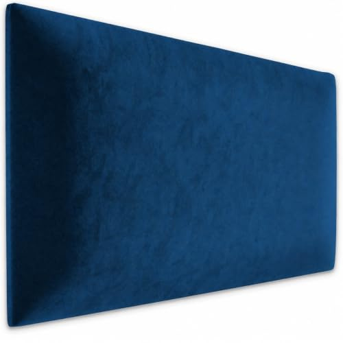 FLLOW Wandkissen Gepolstert, Samt, Wandpolster | 3D Wandverkleidung mit Schaumstoff | Wanddekoration für Schlafzimmer, Kinderzimmer, Büro, Diele | Dunkelblau 60 x 30 cm