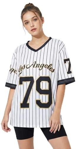 Zidoley Jersey Tops for Women, y2k Fashion Ladies Oversized t Shirts, V Neck Sports American Football/Baseball Jersey, Going Out Summer Varsity Top (UK, Alpha, M, Regular, Regular)