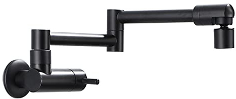 Black Pot Filler Faucet Dual Mode Swivel Spout Brass Folding Kitchen Sink Wall Mount Single Cold Water Handle Double Joint Swing Arm