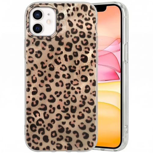 Tawarror Handyhülle für iPhone 11, Ästhetische Retro Leopard Gepard Muster Schutzhülle, Glitzer Bling TPU+PC Hybrid Stoßfest Anti-Fingerabdruck Case, Gold-Braun