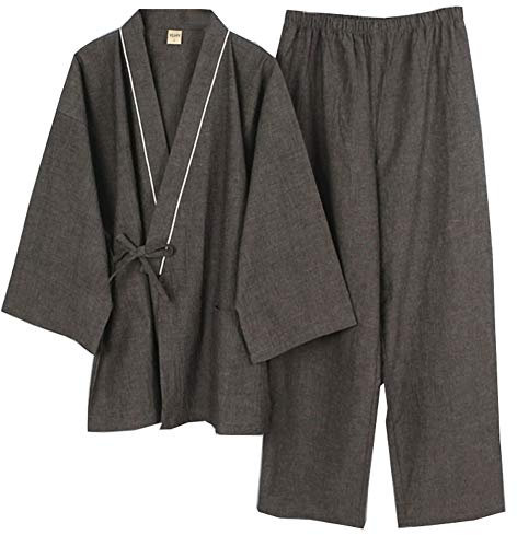 (Large, Gray897) - Men's Japanese Style Robes Kimono Pyjamas Suit Meditation Set