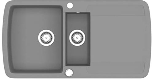 vidaXL Granitspüle Doppelbecken Grau Spülbecken Küchenspüle Einbauspüle Spüle