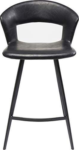 Kare Design Barhocker Reunion schwarz, 65 cm Sitzhöhe, Retrodesign, Kunstleder, Barstuhl, Barhocker mit lehne, Retrodesign, Küche, Esszimmer, 90,5x53x53cm