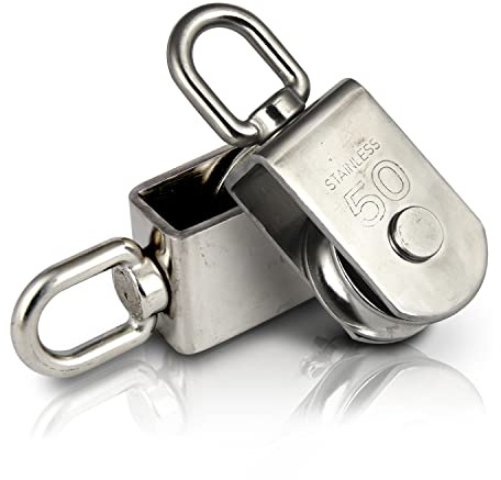 PROTECH 2 Stück Umlenkrolle 50mm Edelstahl V2A AISI304 Rostfrei Edelstahlrolle Edelstahlblock Rostfrei Seilrolle Seil-Block