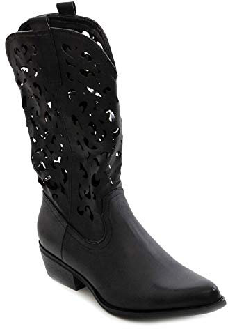 Toocool Scarpe Donna Stivali Stivaletti Texani camperos Western Traforati G629 [41,Nero]