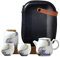 fanquare Service à Thé de Voyage Portable avec Sac de Voyage, Ensemble de Thé en Porcelaine Motif Vague de Mer et Fleurs, 1 Théière, 2 Tasses à Thé et 1 Boîte à Thé