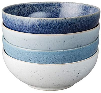 Denby - Studio Blue Cereal Bowls Set of 4 - Dishwasher Microwave Safe Crockery 800ml 15.5cm - Ceramic Stoneware Tableware - Chip & Crack Resistant Soup Bowls