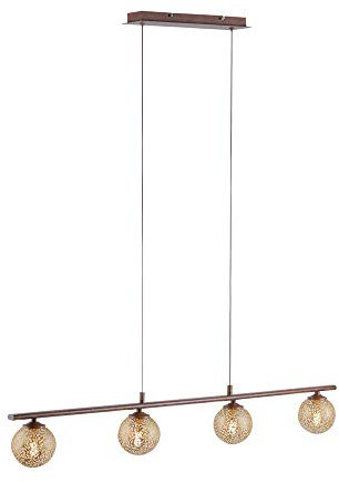 SellTec LED Pendelleuchte rostfarben Landhaus, warmweiße Lichtfarbe, G9 Fassung, wechselbar, goldene Leuchtabdeckung Kugel
