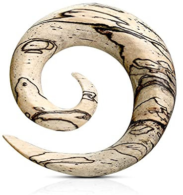 beyoutifulthings Dehn-Spirale Tamarind-Holz Beige-Gestreift Dehnstab Dehnanhänger Dehnungs-Schnecke Dehnungs-Sichel Ohr-Piercing Ohr-Schmuck 10mm