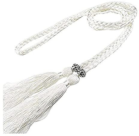 J Shop Ceinture à pampilles tressée Style bohémien pour femmes, nœud tissé à la mode, décoré à la taille, chaîne de taille, accessoires en corde (blanc)