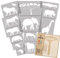 NAKLEO Schablonen Malen für Kinderzimmer, 14 Stück Set 9x12 bis 23x34cm Tiere der Savanne, Wiederverwendbare Kunststoff Malvorlage Raumdekoration, Basteln DIY Wand Möbel Papier Stoff