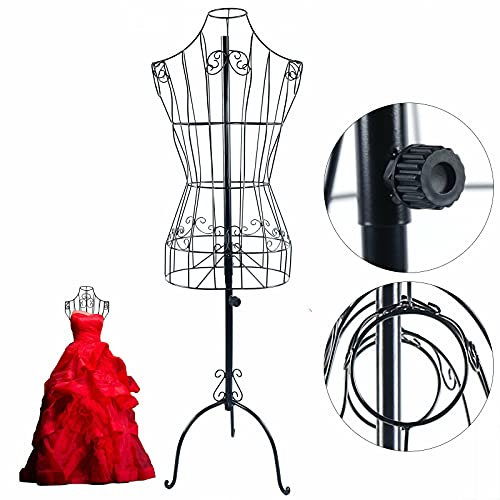 Dekobüste Kleiderständer Schaufensterpuppe Schneiderpuppe 140-170cm Verstellbar Draht Torso Schwarz Schneiderbüste aus Metall