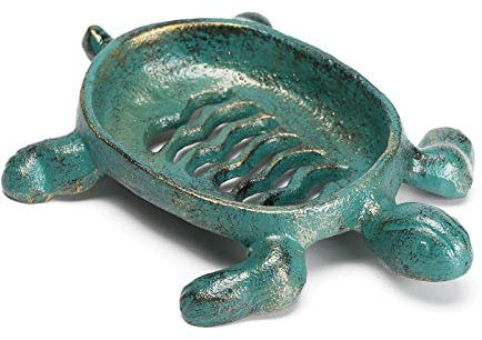 BRASSTAR Cast Iron Turtle Soap Dish Holder, Green Drainable Soap Dish for Kitchen Shower Bathroom, Farmhouse Antique Decoration TQGJPT154