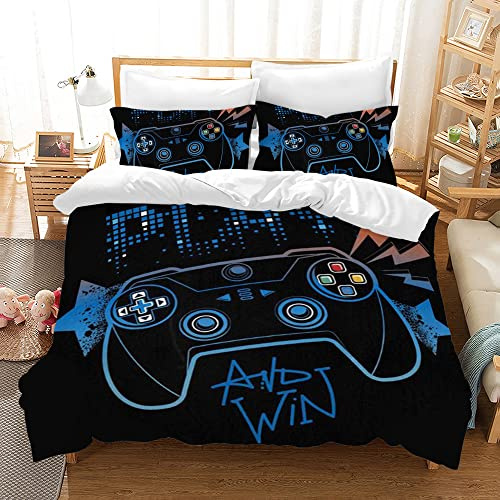 MIQEBX Jungen Gamepad Bettwäsche 200x200 cm 3 Teilig Teens Gaming Bettwäsche Set Kinder Modern Gamer Mikrofaser Bettwäsche Mit Reißverschluss+2 Kissenbezug 50x75cm