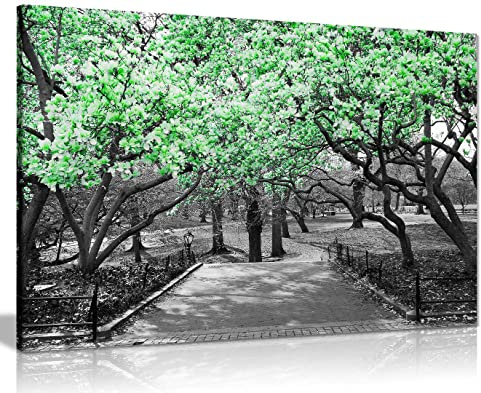 Green Floral Canvas Wall Art Large 36x24 Inch, Ready to Hang Framed Print | Grey and Green Blossom Pictures for Living Room, Bedroom, Hallway - Stretched on Pine Frame, Gallery Wrapped by Panther Print