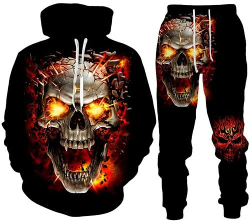 LEXAHO 3D Totenkopf Schädel Hoodie Männer Trainingsanzug Jogging Set Männer Sportanzug Männer Sweatshirt Hosen (Totenkopf 2,3XL)