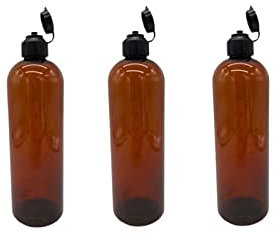 Natural Farms Kunststoffflaschen, 473 ml, bernsteinfarben, 3 Stück, leere Flaschen, nachfüllbare Behälter – ätherische Öle, Haar, Reinigungsprodukte, Aromatherapie, Spenderdeckel mit Riemen