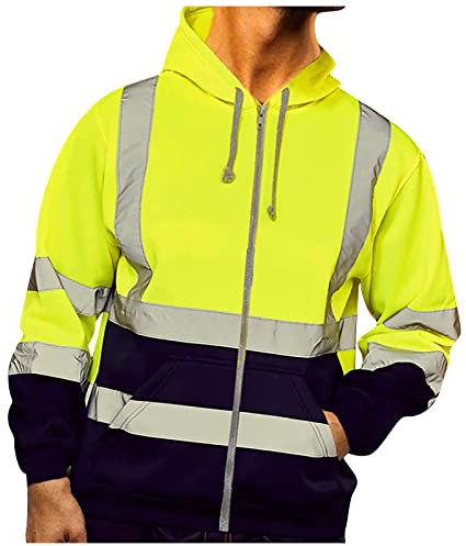 TOFOTL Sweat Homme Capuche Marque Travail Haute Visibilité Pulls, Gilets et Sweats Classique à Cordon Poches Halloween Slim Fit Réfléchissante Hauts Homme Automne Hiver Vert 3XL