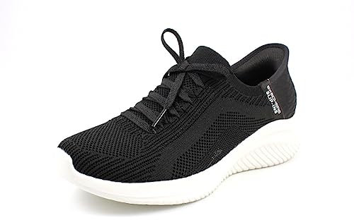 Skechers Femme Ultra Flex 3.0 Brilliant Path Chausson, Black Knit/White Trim, 38.5 EU