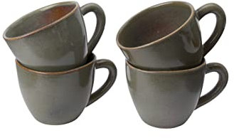 URBANARA Lot de 4 tasses Capela - 8 x 11 cm - Vert olive - 100 % pierre - Grès - Lot de 4 tasses à café - Tasse à café - Tasse à café - Scandinave Hygge