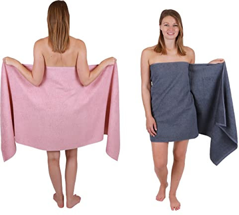 Betz 2 Stück Saunatücher groß XXL Berlin Größe 70 x 200 cm Badetücher Saunatuch Lotus/dunkelgrau