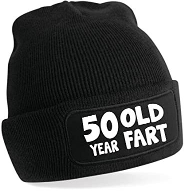 Print4U 50 Year Old Furz Beanie Mütze 50. Geburtstag Geschenk für Männer & Damen, Schwarz , Einheitsgröße