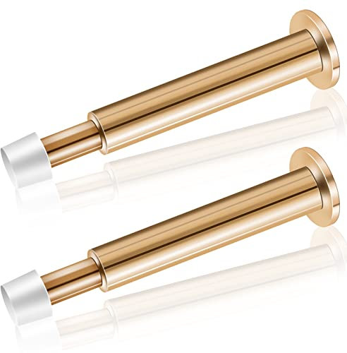 KOLAKO Door Stops, Long Door Stopper for Skirtings, Wall Mounted Metal Indoors Adjustable Door Holder Doorstop with Rubber Bumper Heavy Decorative Baby Proof Door Stoppers Wall Protector, Gold 2 Pack