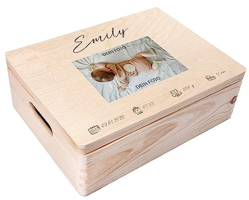 Creative Deco Foto Erinnerungsbox Baby Holzkiste Fotogeschenke Personalisierte | für Geburt & Taufe | dein Eigenes Bild Individuelle Geschenk für Mädchen und Jungen | Erinnerungskiste