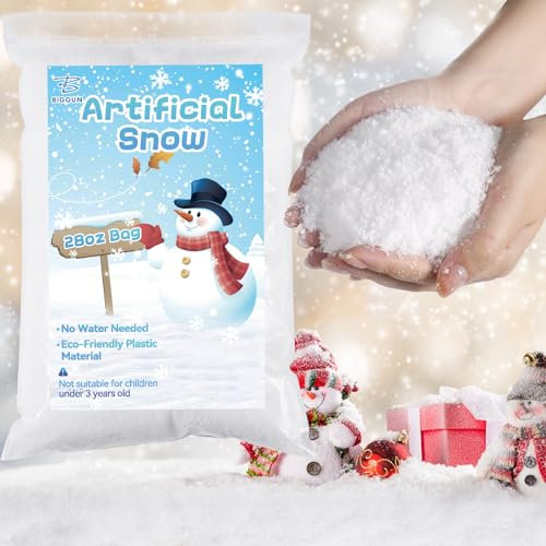 Biggun Künstliche Schnee-Dekoration – 800 ml Kunstschnee für Winter Weihnachten Dorf Displays, sofortige Schnee trockene Kunststoff-Schneeflocken für Urlaub Dekor Handwerk