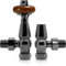 VANCOCO Traditional Angled Radiator Valves 1/2×15mm, Brass Thermostatic Radiator Valve, Cast Iron Antique Thermostat Radiator Thermostat TRV Pair with Solid Wood Handwheel (Black Nickel)