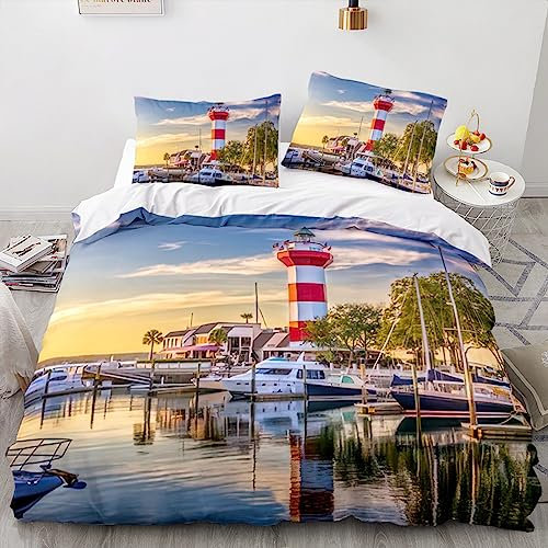 EXSANLIEAY Bettwäsche 135x200 Landschaft Bettbezug Weich Mikrofaser Yacht Bettwäsche-Sets mit Reißverschluss und 2 Kissenbezüge 80x80 für Jungen und Mädchen