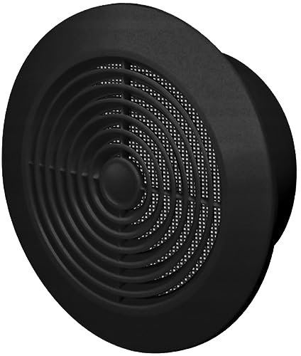6-inch / 150 mm Circular Ceiling Mounted Air Vent Grille Cover, Round Ventilation Extract/Supply Valve Diffuser, Anti Fly Net, Easy Installation, UV Resistant Plastic (Black)