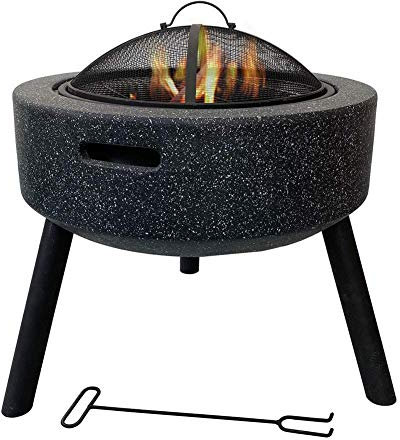 Feuerstelle mit Grillregal, Geo-Feuerschale mit dreieckiger Halterung, Magnesiumoxid-Material, Outdoor-Garten-Feuerstelle mit Netzabdeckung für draußen, Garten, Grillen,