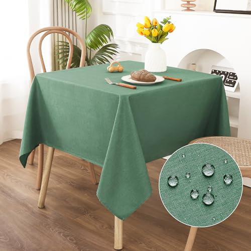 AooHome Tischdecke Abwaschbar Grün, 120x120cm Tischdecken Leinen-Optik Tischtuch aus Polyester Wasserabweisend mit Lotuseffekt, Dauerhaft Kratzfest für Wohnzimmer, Esszimmer, Balkon, Garten
