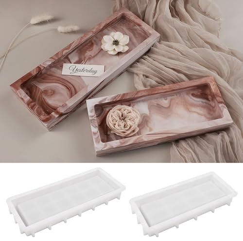 Yalulu 2 Stück Groß Resin Silikonform Tablett, Rechtecke Obsttablett Epoxidharz Gießformen, DIY Untersetzer Formen, Tablett Gießform für Untersetzer Teetablett Kunsthandwerk