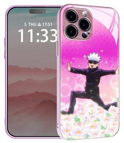 HWLHJJ Gojo Satoru JJK Rosa Anime Handyhülle, Stoßfeste und wasserdichte Abdeckung, Manga-Fans Shell für iPhone 14