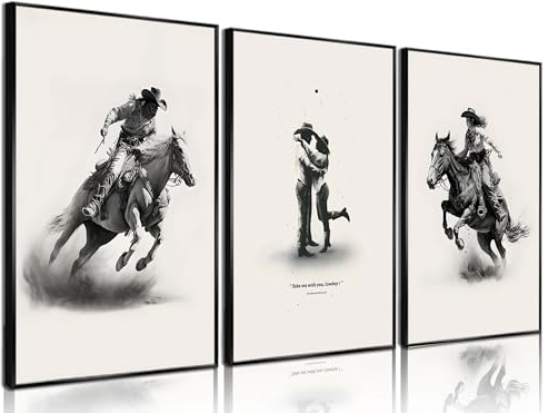 MHYIDUT 3 Stück Western-Cowboy-Wandkunst, Vintage-Cowboy-Poster, Leinwandbilder, westliche eklektische Wanddekoration, Zuhause, Schlafzimmer, Wohnzimmer
