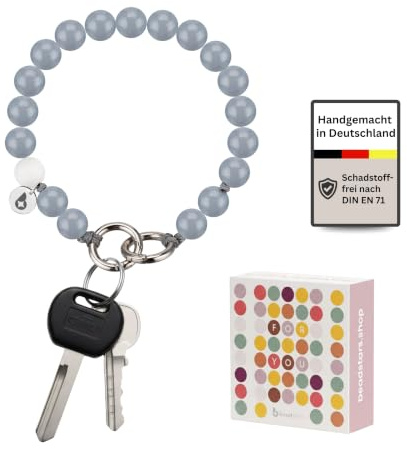 beadstars® Schlüsselanhänger Damen Holzperlen Auto – handgemachter Perlen-Anhänger zum Umhängen im Armband-Design, 25 cm lang, stilvolles Accessoire & Geschenkidee für Frauen