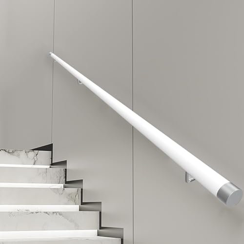 Corrimano Per Scale In Legno, Più Di 200 CM Non è In Un Unico Pezzo, Ringhiera Di Sicurezza Montata A Parete Per Interni Per Anziani E Bambini, Antiscivolo, Con Supporto In Metallo, Bianco. ( Color :
