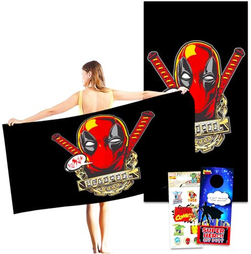 Deadpool Strandtuch-Set, 101,6 x 182,9 cm, Marvel-Strandtuch mit Aufklebern und mehr Strandzubehör